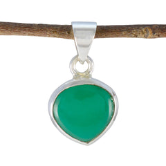 Riyo Ästhetischer Edelstein-Herz-Cabochon-Grün-Grün-Onyx-Anhänger aus Sterlingsilber, Geschenk für Handarbeit