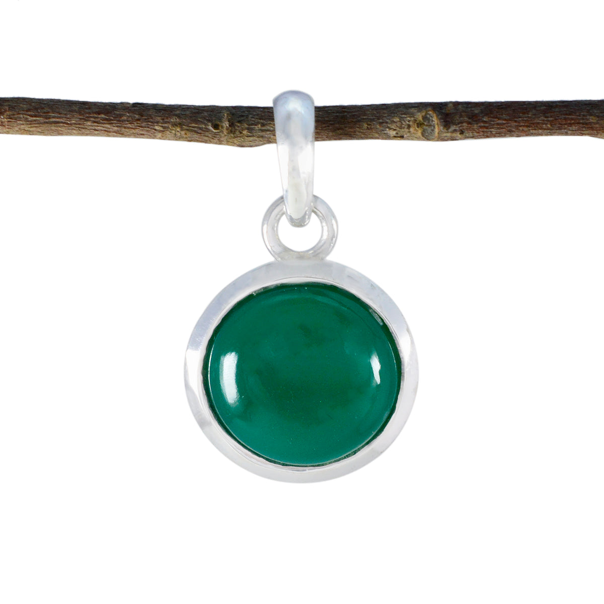 Riyo Bonny Gems Round Cabochon Green Green Onyx Silver Pendant Gift For Sister