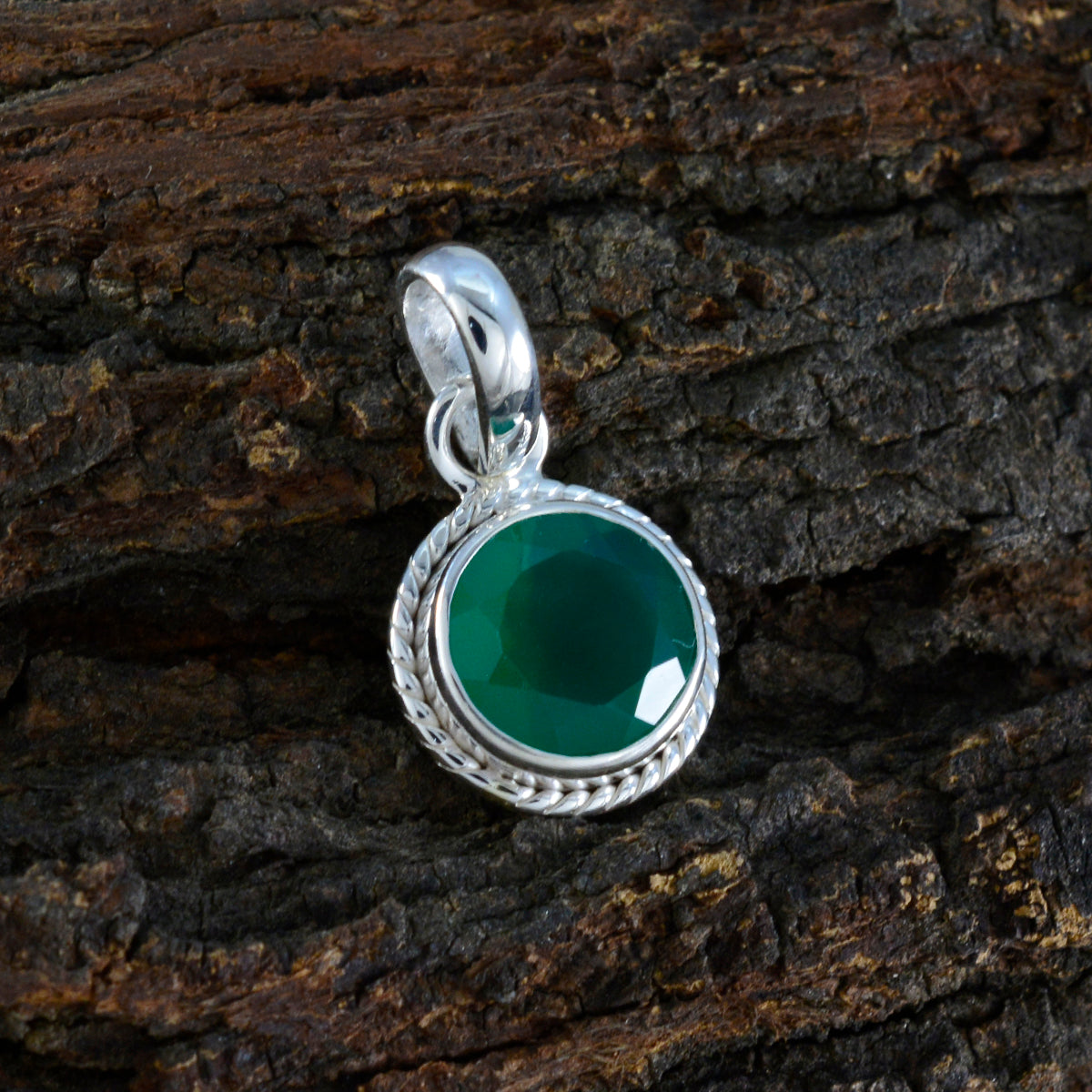 Подвеска из стерлингового серебра 1198 пробы riyo с очаровательным драгоценным камнем, круглый граненый зеленый, зеленый оникс, подарок на Страстную пятницу