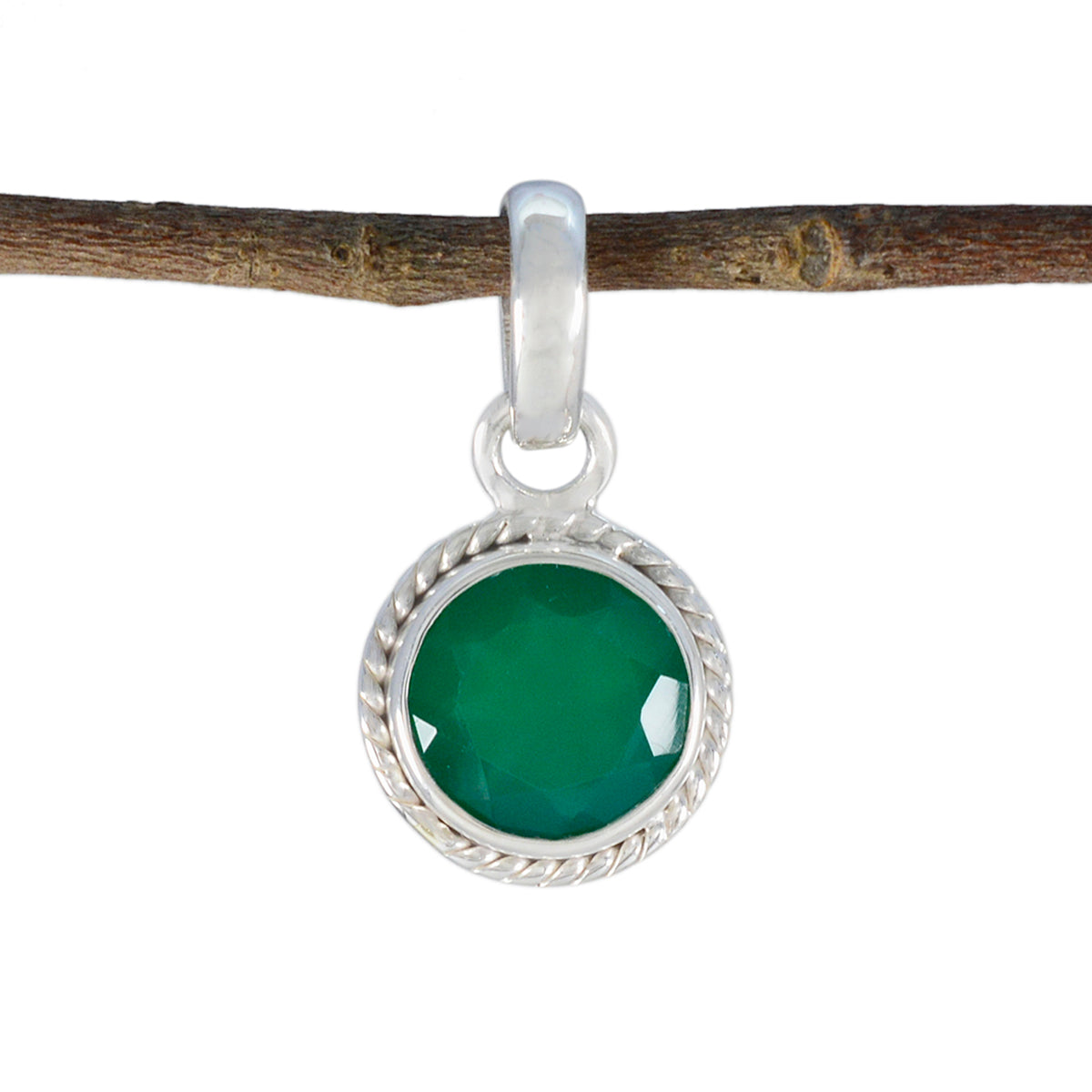 Riyo Charming Gemstone Round Faceted Green Green Onyx 1198 Sterling Silver Pendant Gift For Good Friday