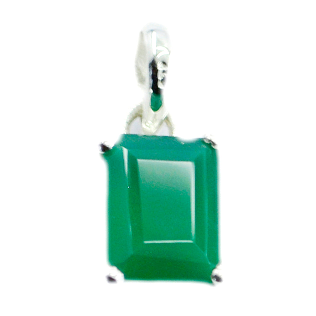 Riyo Knockout Gems Octagon Faceted Green Green Onyx Solid Silver Pendant Gift For Anniversary