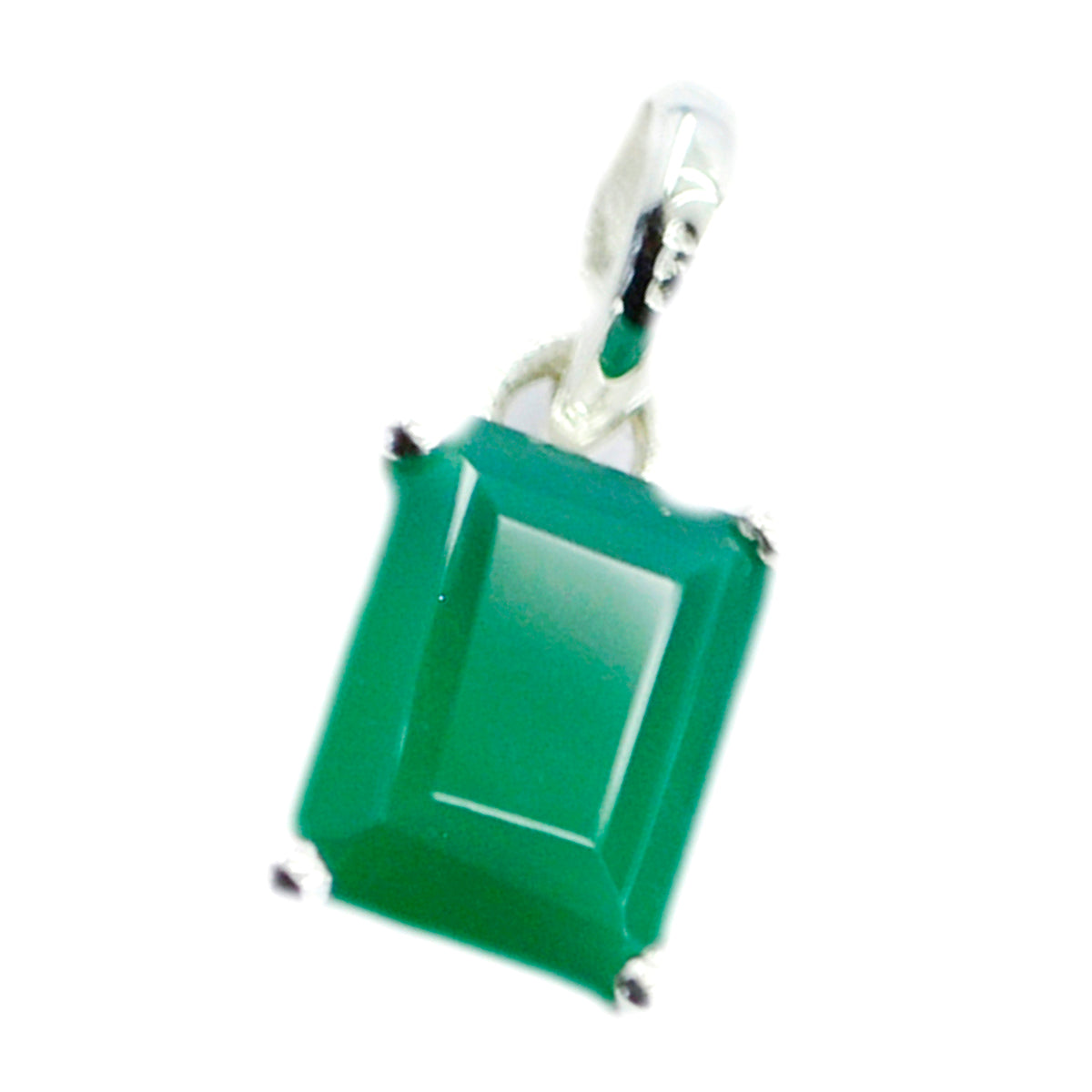 Riyo Knockout Gems Octagon Faceted Green Green Onyx Solid Silver Pendant Gift For Anniversary