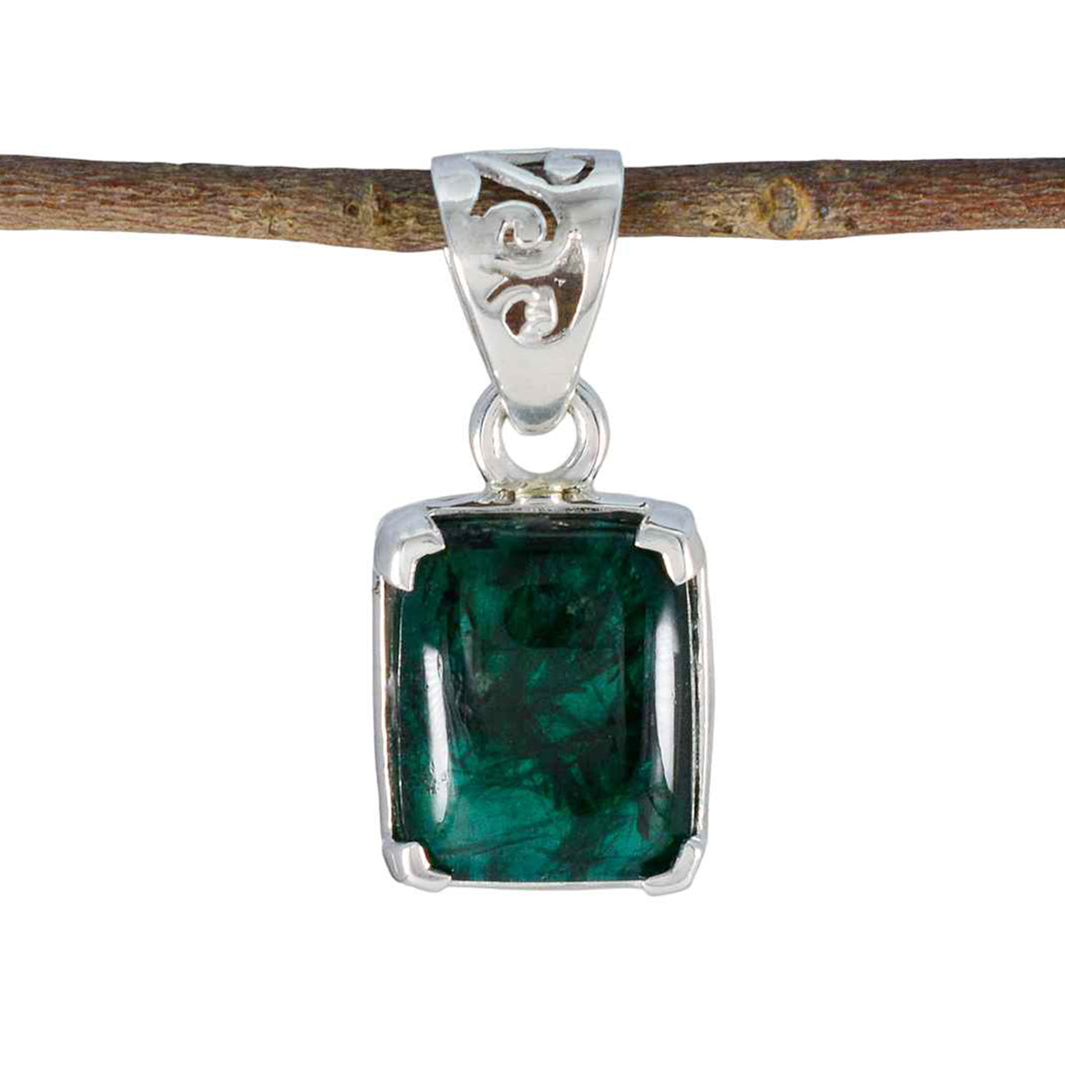 Riyo fit piedra preciosa octágono cabujón verde esmeralda india colgante de plata de ley regalo para un amigo