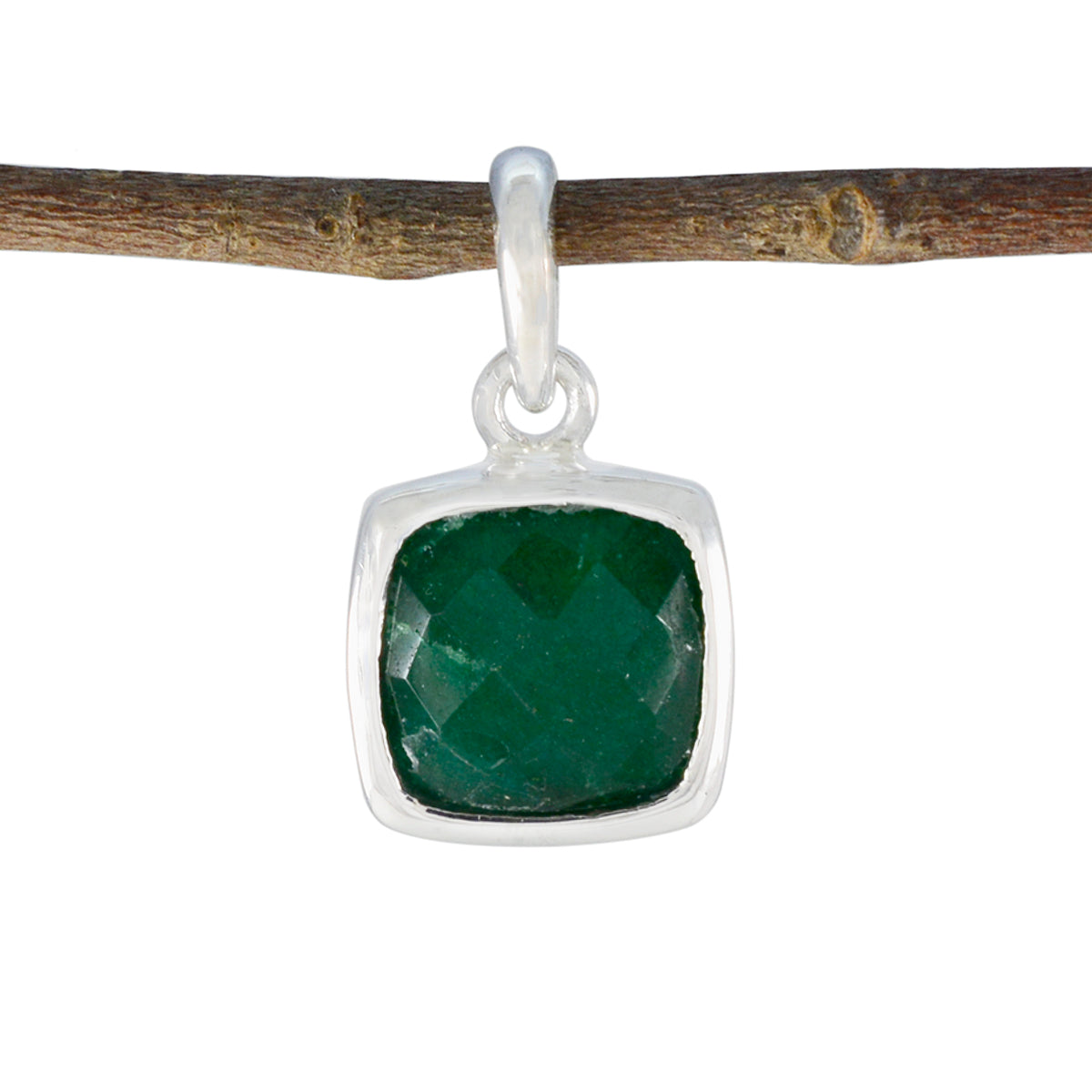 Riyo Decorative Gemstone Cushion Checker Green Indian Emerald 967 Sterling Silver Pendant Gift For Teachers Day