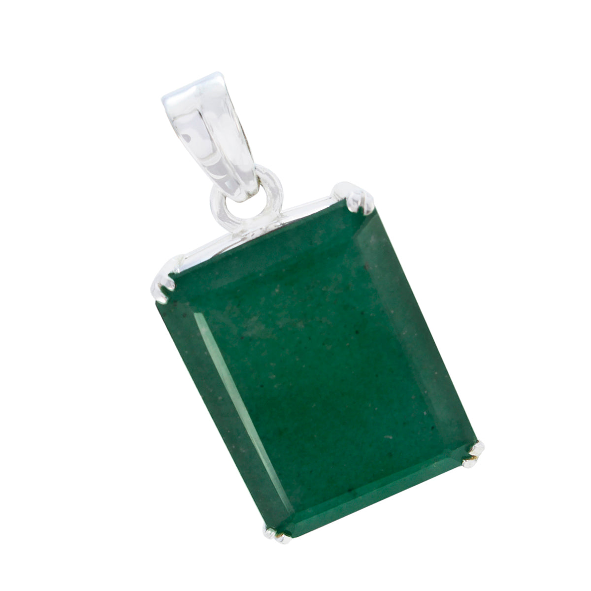 Riyo Pretty Gemstone Octagon Faceted Green Indian Emerald 961 Sterling Silver Pendant Gift For Birthday