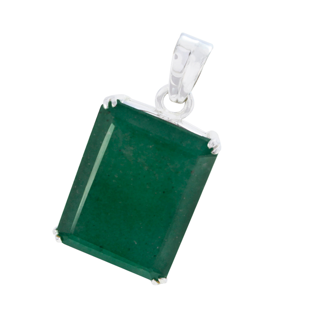 Riyo Pretty Gemstone Octagon Faceted Green Indian Emerald 961 Sterling Silver Pendant Gift For Birthday