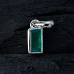 Riyo Cute Gemstone Baguette Faceted Green Indian Emerald 970 Sterling Silver Pendant Gift For Good Friday