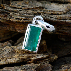 Riyo Cute Gemstone Baguette Faceted Green Indian Emerald 970 Sterling Silver Pendant Gift For Good Friday