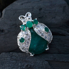 Riyo Bonny Gems Multi Faceted Green Indian Emerald Solid Silver Pendant Gift For Good Friday
