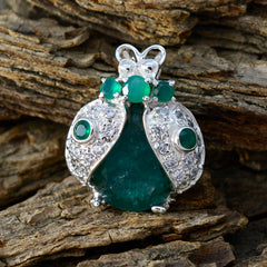 Riyo Bonny Gems Multi Faceted Green Indian Emerald Solid Silver Pendant Gift For Good Friday
