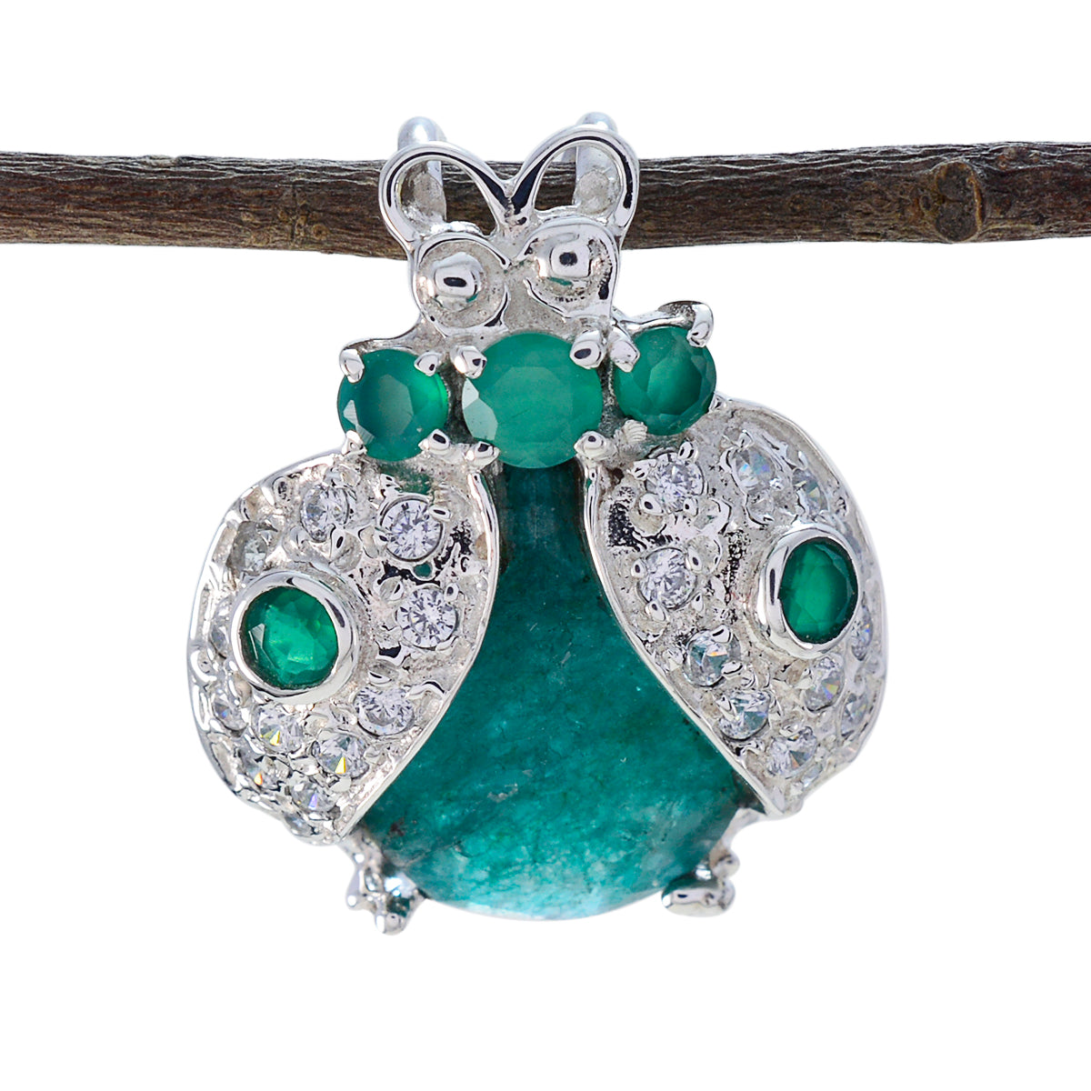 riyo bonny gems multi facettes vert indien émeraude pendentif en argent massif cadeau pour le vendredi saint