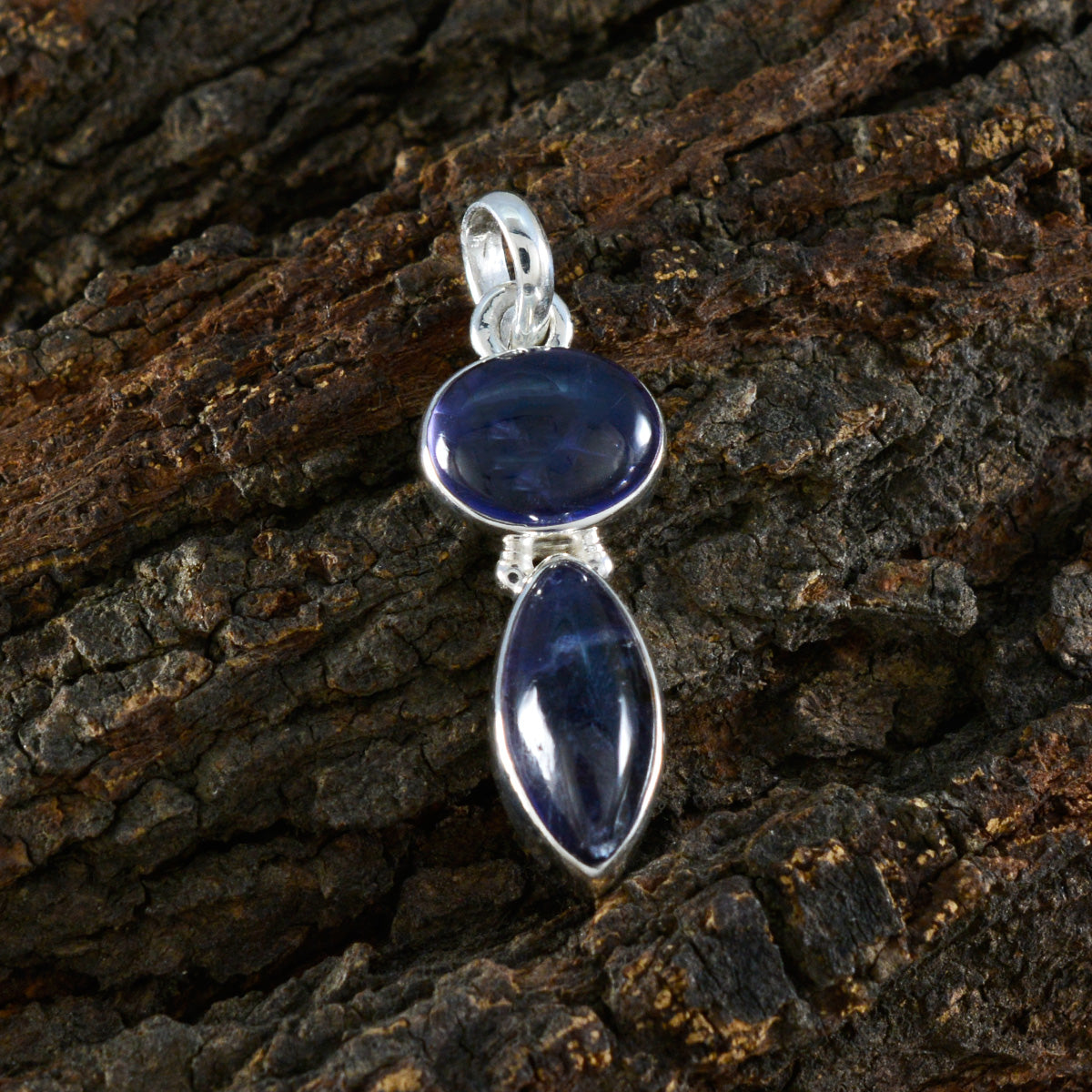 Riyo magnífica piedra preciosa multi cabujón azul iolita colgante de plata de ley regalo para un amigo