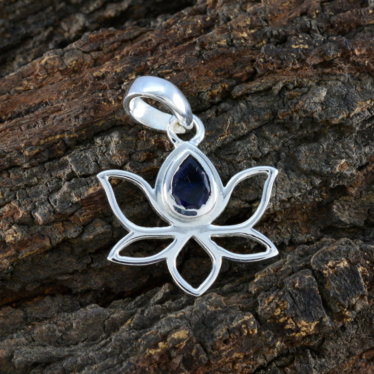 Riyo Graceful Gemstone Pear Faceted Blue Iolite Sterling Silver Pendant Gift For Women
