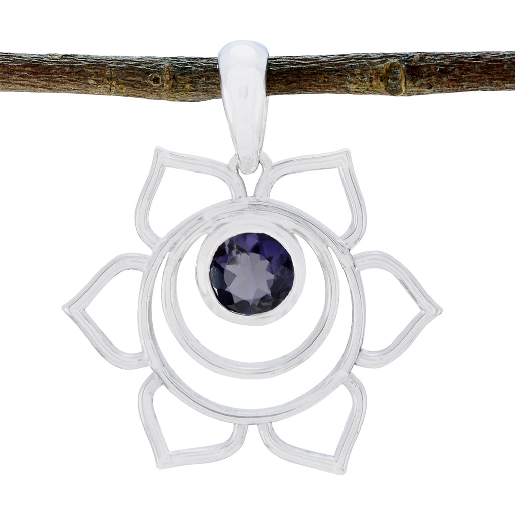 Riyo Pleasing Gemstone Round Faceted Blue Iolite 962 Sterling Silver Pendant Gift For Good Friday