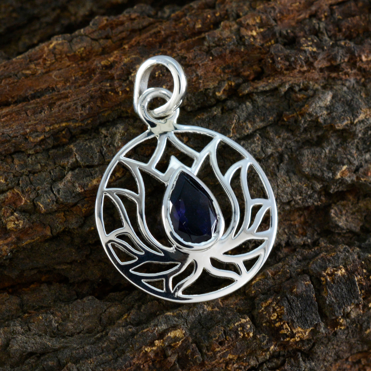 Riyo Bewitching Gems Pear Faceted Blue Iolite Silver Pendant Gift For Boxing Day