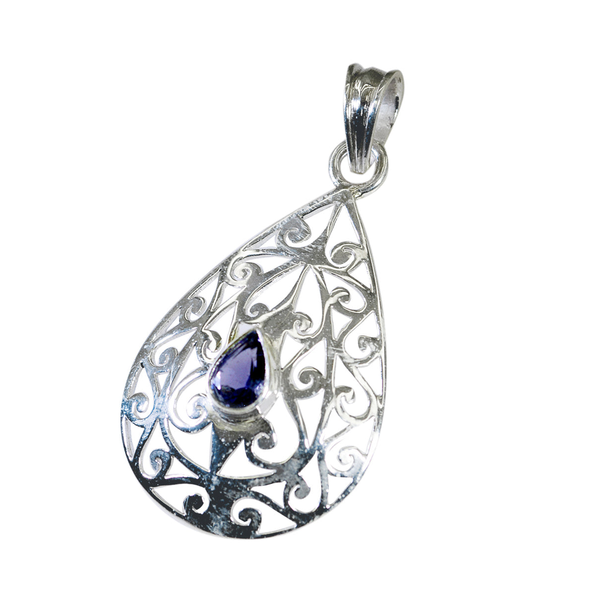 Riyo Prepossessing Gemstone Pear Faceted Blue Iolite Sterling Silver Pendant Gift For Christmas