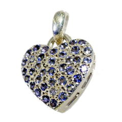 Riyo Exquisite Gems runder facettierter blauer Iolith-Silberanhänger, Geschenk für Schwester