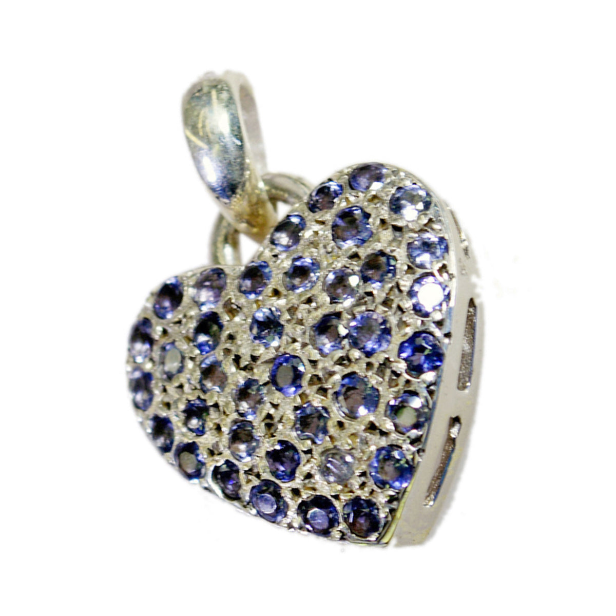 Riyo exquisitas gemas redondas facetadas azul iolita colgante de plata regalo para hermana