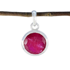 Riyo Hot Gemstone Round Faceted Red Indian Ruby Sterling Silver Pendant Gift For Handmade