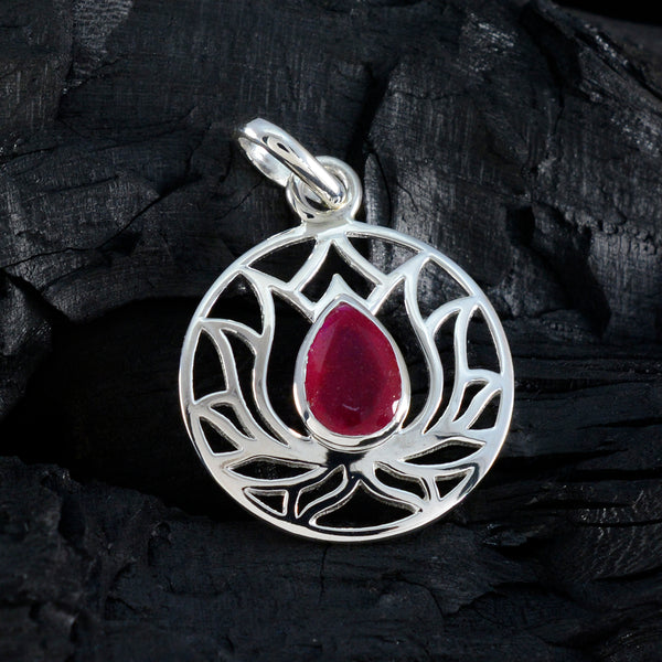 Riyo Graceful Gemstone Pear Faceted Red Indian Ruby Sterling Silver Pendant Gift For Christmas