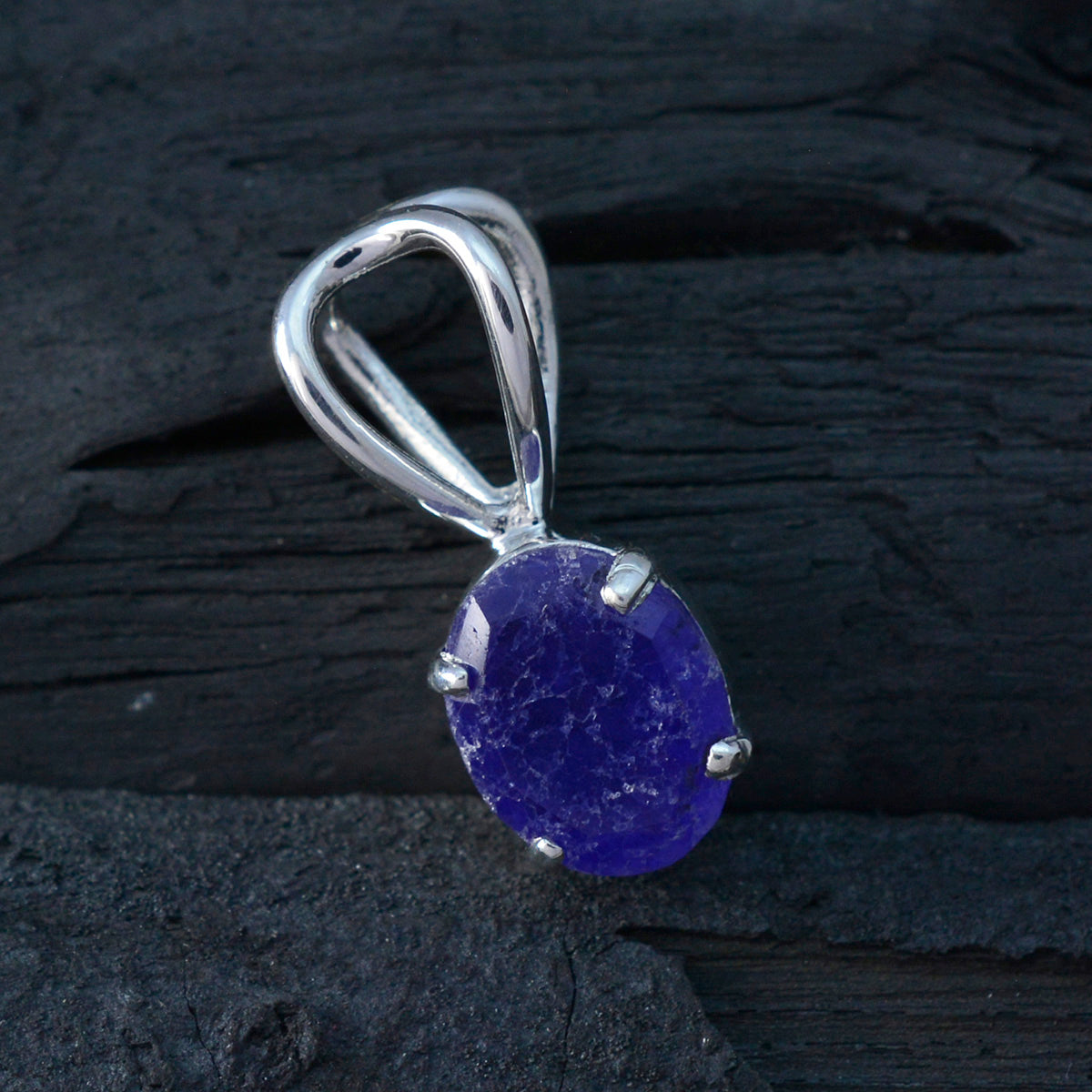 Riyo Gorgeous Gemstone Oval Faceted Blue Indian Sapphire Sterling Silver Pendant Gift For Christmas