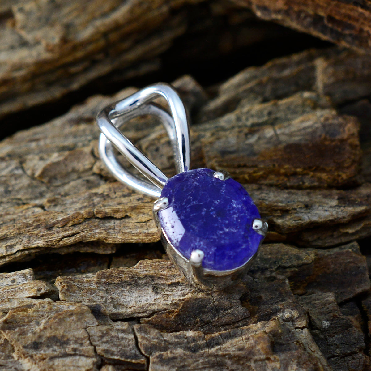 riyo magnifique pierre précieuse ovale à facettes bleu saphir indien pendentif en argent sterling cadeau pour noël