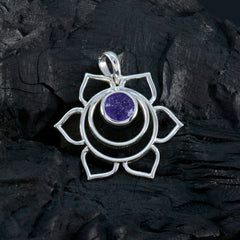 Riyo – pendentif rond en argent avec saphir indien bleu à facettes, pierres précieuses séduisantes, cadeau pour femme