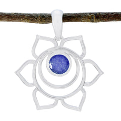 Riyo – pendentif rond en argent avec saphir indien bleu à facettes, pierres précieuses séduisantes, cadeau pour femme