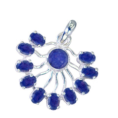 Riyo Genuine Gemstone Multi Faceted Blue Indian Sapphire Sterling Silver Pendant Gift For Women