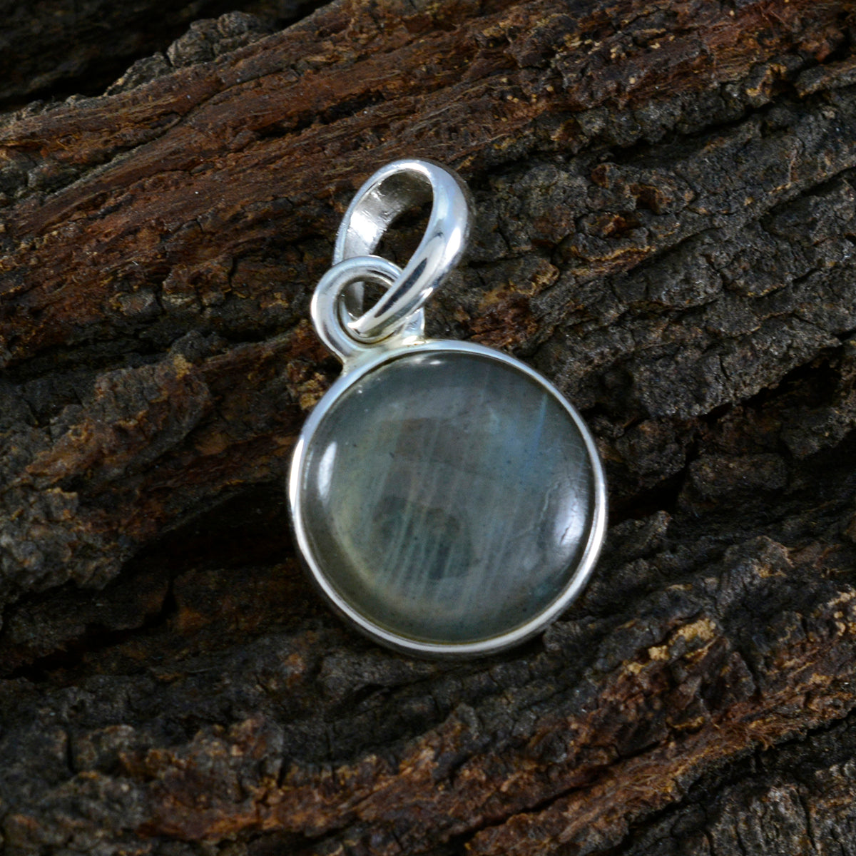 Riyo – pendentif en argent sterling, cabochon rond en pierre précieuse exquise, labradorite grise, cadeau de noël