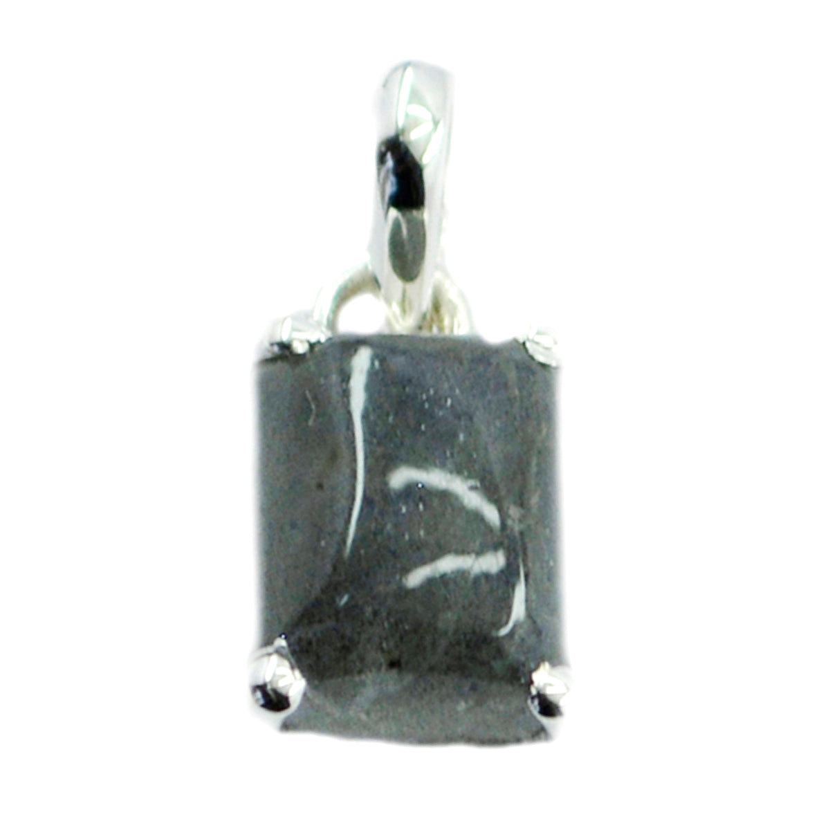 Riyo gota de piedra preciosa octágono cabujón labradorita gris colgante de plata de ley 945 regalo para cumpleaños