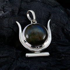 Riyo Ravishing Gems Round Cabochon Gray Labradorite Silver Pendant Gift For Engagement