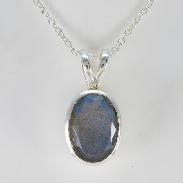 Riyo Fanciable Gems Oval Faceted Gray Labradorite Solid Silver Pendant Gift For Good Friday