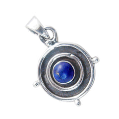 Riyo Beddable Gems Round Cabochon Nevy Blue Lapis Lazuli Silver Pendant Gift For Engagement