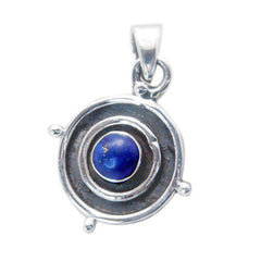Riyo Beddable Gems Round Cabochon Nevy Blue Lapis Lazuli Silver Pendant Gift For Engagement