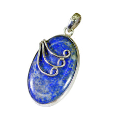 Riyo Fit Gems Oval Cabochon Nevy Blue Lapis Lazuli Solid Silver Pendant Gift For Anniversary