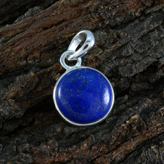 Riyo Aesthetic Gems Round Cabochon Nevy Blue Lapis Lazuli Solid Silver Pendant Gift For Easter Sunday