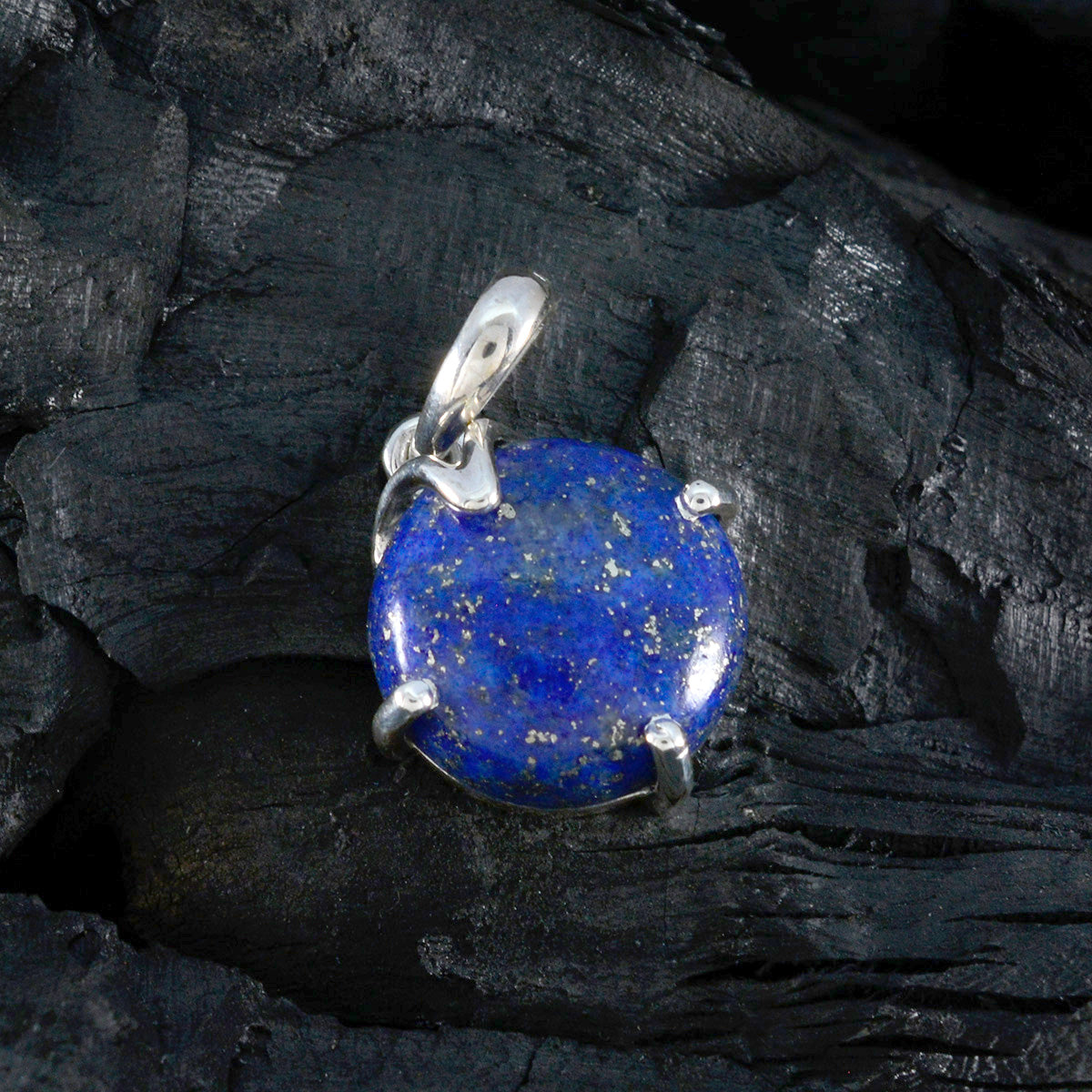 Riyo Winsome Gemstone Round Cabochon Nevy Blue Lapis Lazuli Sterling Silver Pendant Gift For Handmade