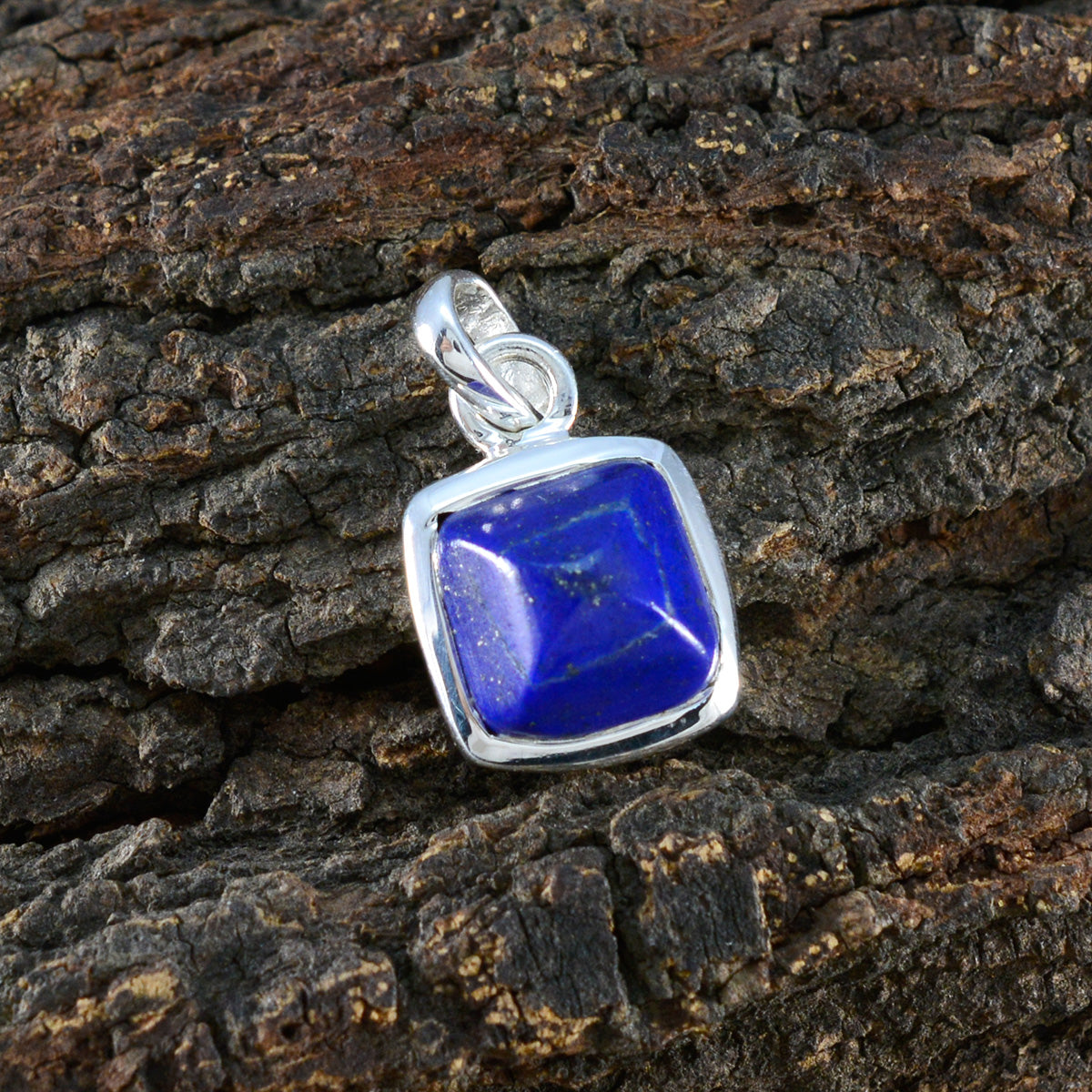 Riyo Real Gemstone Square Faceted Nevy Blue Lapis Lazuli Sterling Silver Pendant Gift For Friend