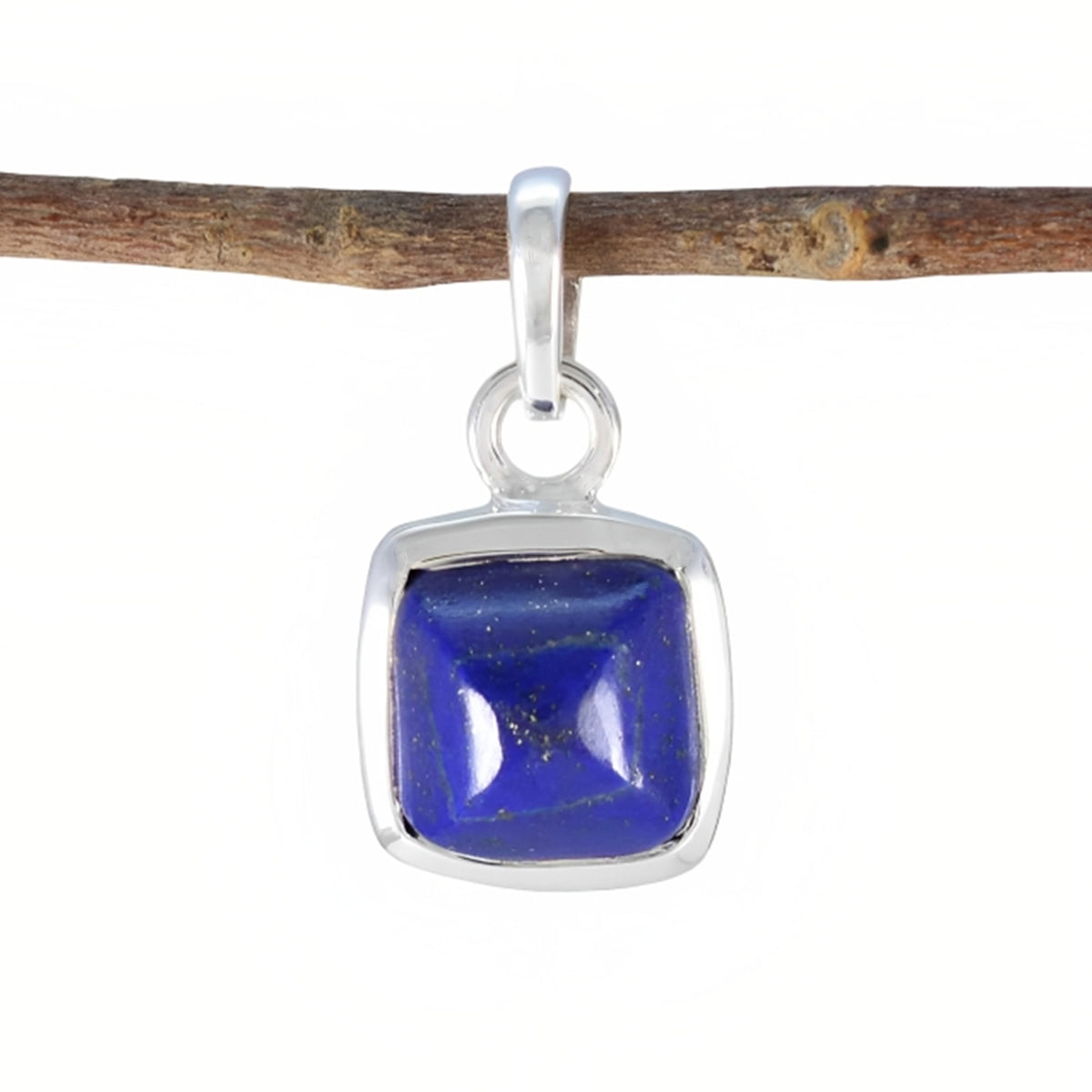 Riyo Real Gemstone Square Faceted Nevy Blue Lapis Lazuli Sterling Silver Pendant Gift For Friend