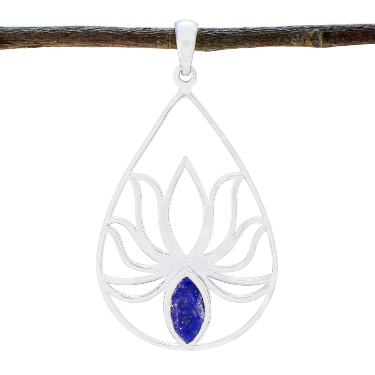 riyo förtjusande ädelstenar marquise facetterad nevyblå lapis lazuli massivt silverhänge present till jubileum