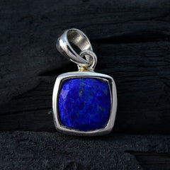 Riyo Hot Gems Cushion Faceted Nevy Blue Lapis Lazuli Solid Silver Pendant Gift For Good Friday