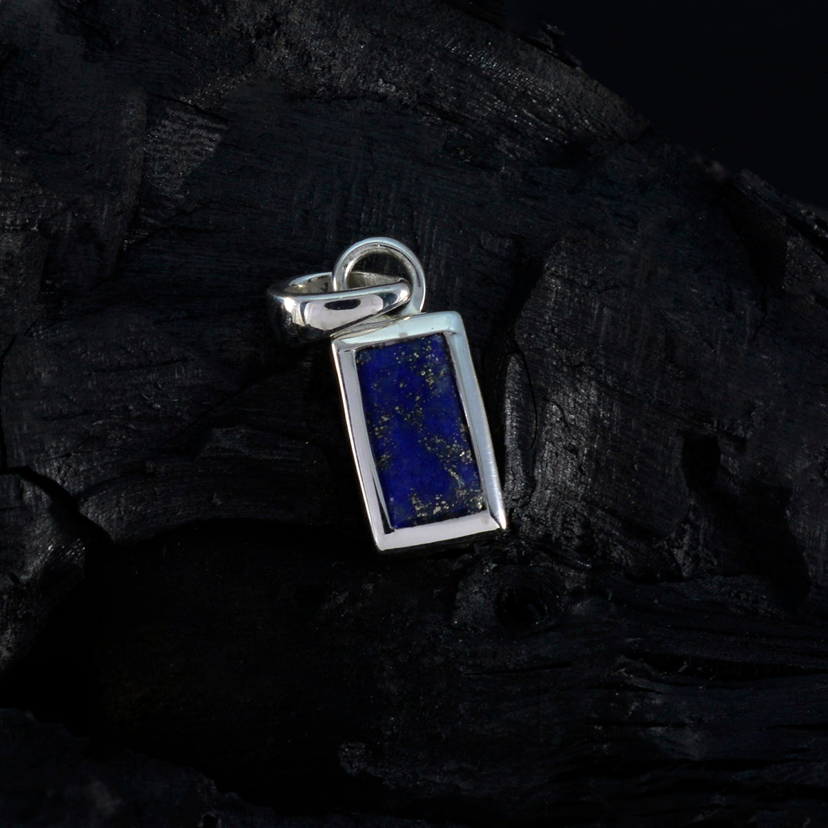 Riyo gemme coraggiose baguette sfaccettata blu nevy lapislazzuli ciondolo in argento massiccio regalo per il matrimonio