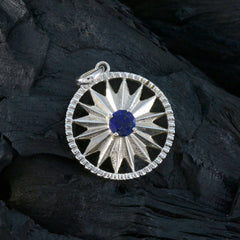 Riyo, ciondolo in argento massiccio con gemme autentiche rotonde sfaccettate, lapislazzuli blu nevy, regalo per il Venerdì Santo