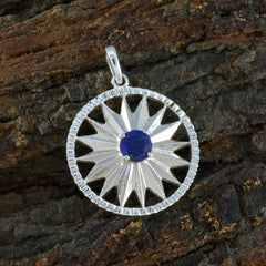 Riyo Genuine Gems Round Faceted Nevy Blue Lapis Lazuli Solid Silver Pendant Gift For Good Friday