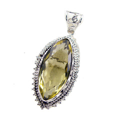 Riyo Nice Gems Marquise Checker Yellow Lemon Quartz Silver Pendant Gift For Engagement