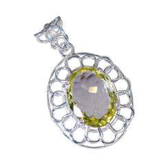 Riyo smashing pierre précieuse ovale damier jaune citron quartz 1193 pendentif en argent sterling cadeau pour anniversaire
