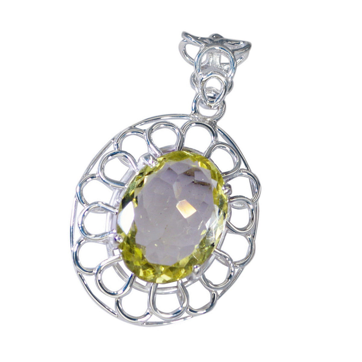 Riyo Smashing Gemstone Oval Checker Yellow Lemon Quartz 1193 Sterling Silver Pendant Gift For Birthday