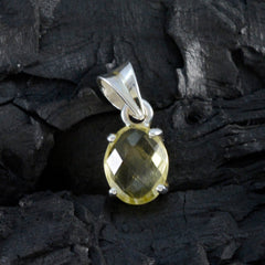 Riyo Beddable Gems Oval Checker Yellow Lemon Quartz Solid Silver Pendant Gift For Easter Sunday