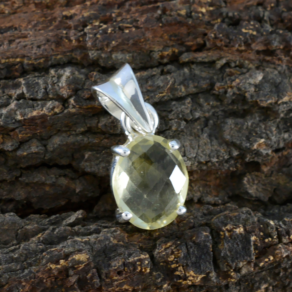 riyo beddable gems ovale damier jaune citron quartz pendentif en argent massif cadeau pour le dimanche de pâques